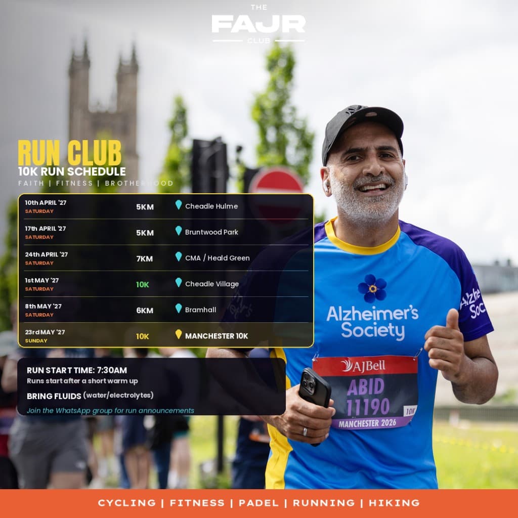 Fajr Run Club — Manchester 10K event poster — The Fajr Club